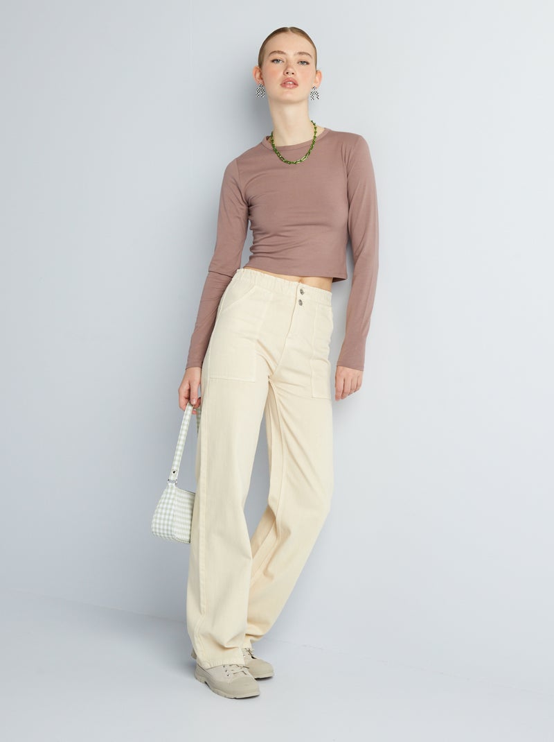 Broek met wijde pijpen WIT - Kiabi