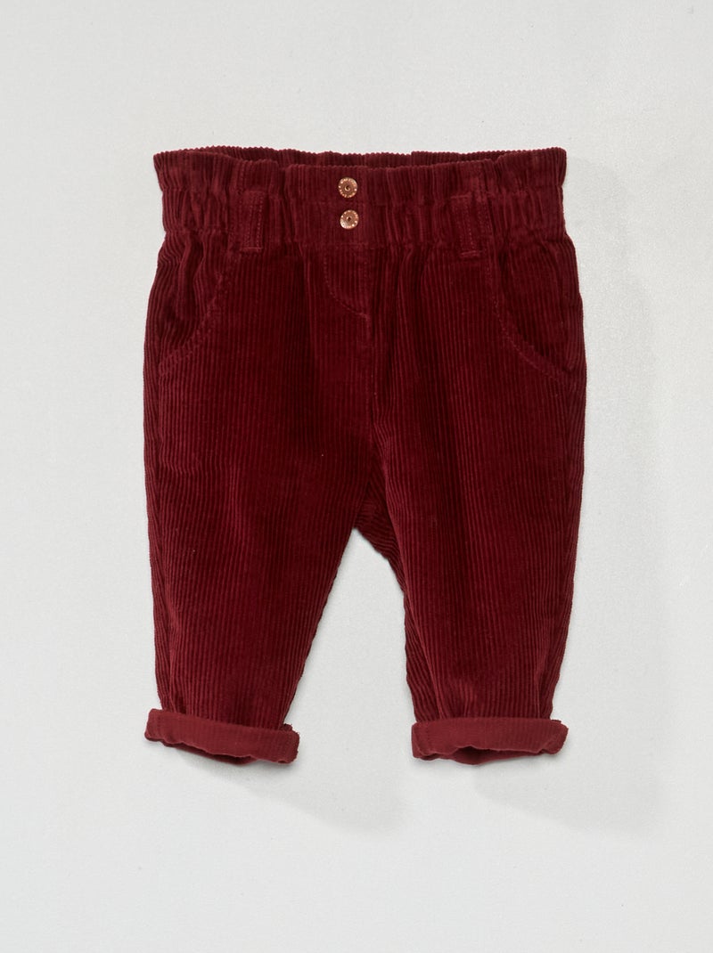 Broek van corduroy met paperbagtaille bruin - Kiabi
