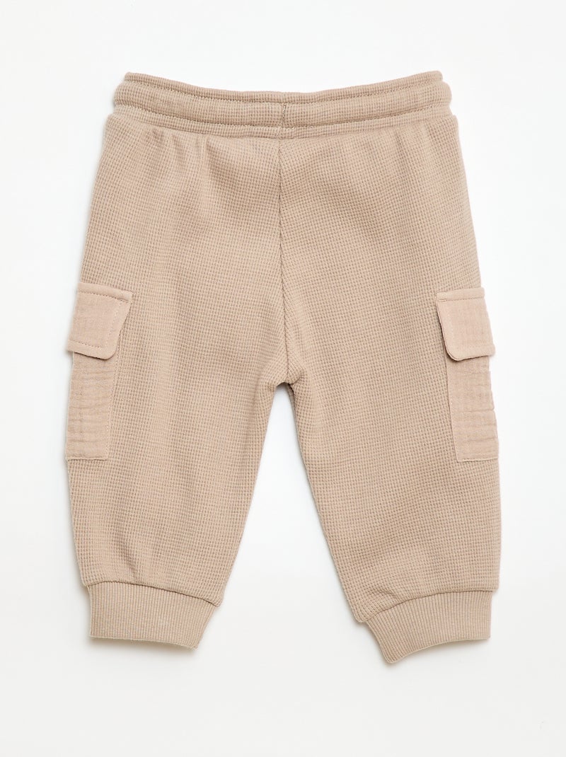 Broek van gewafelde tricot Biege - Kiabi