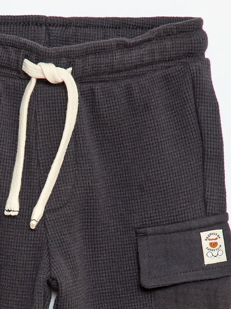 Broek van gewafelde tricot Zwart - Kiabi
