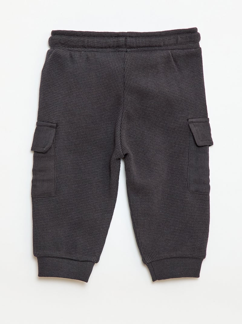 Broek van gewafelde tricot Zwart - Kiabi