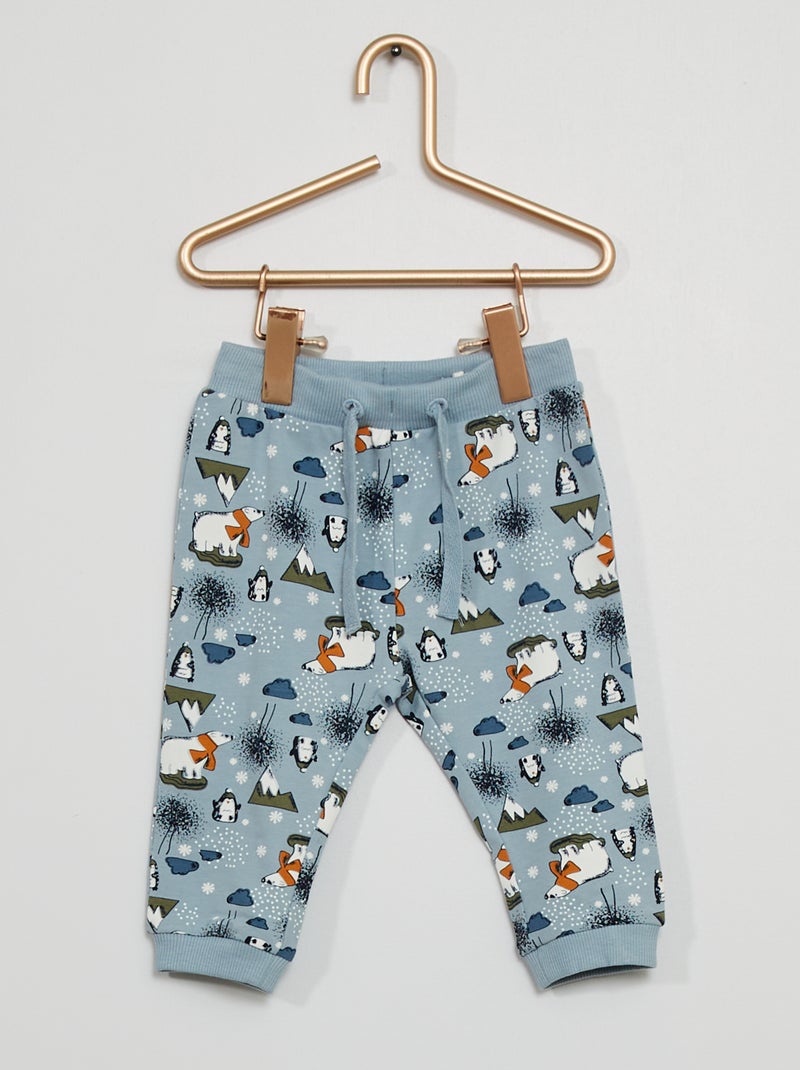 Broek van jerseystof met print BLAUW - Kiabi