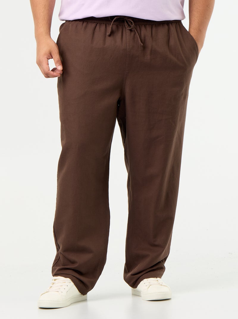 Broek van linnenmix Bruin - Kiabi