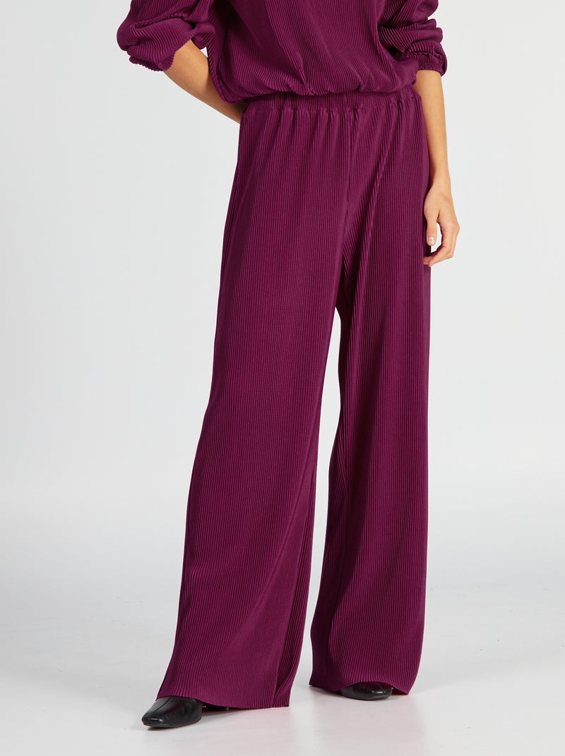 Broek van plissétricot met wijde pijpen ROSE - Kiabi