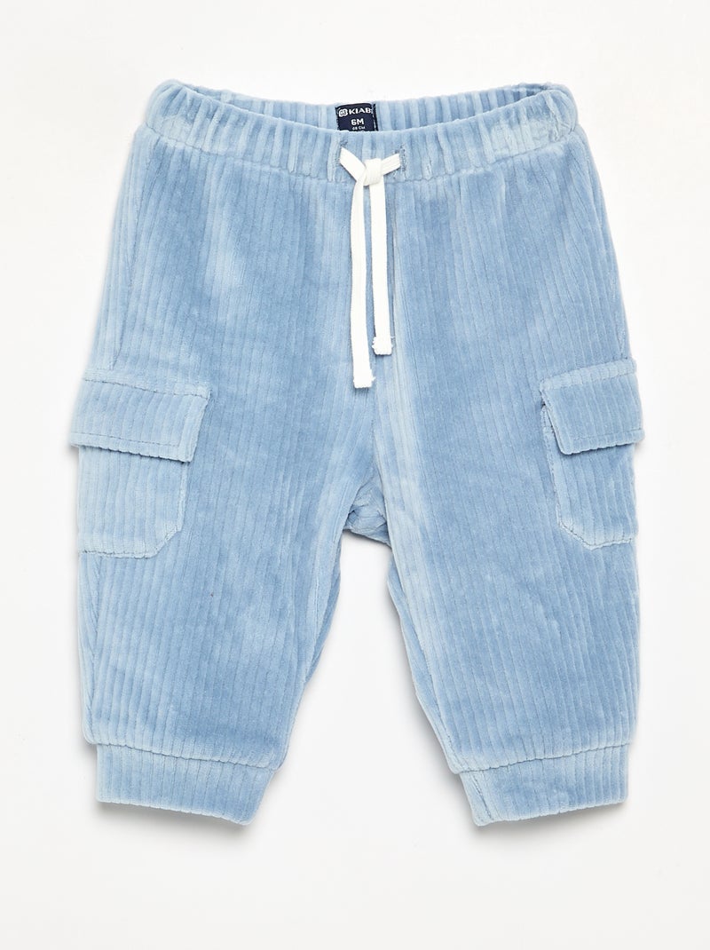 Broek van ribfluweel met cargozakken Blauw - Kiabi