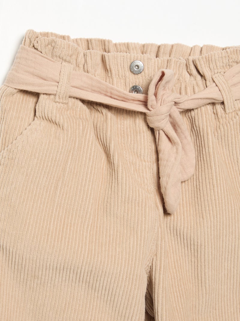 Broek van ribfluweel met inbegrepen riem Biege - Kiabi