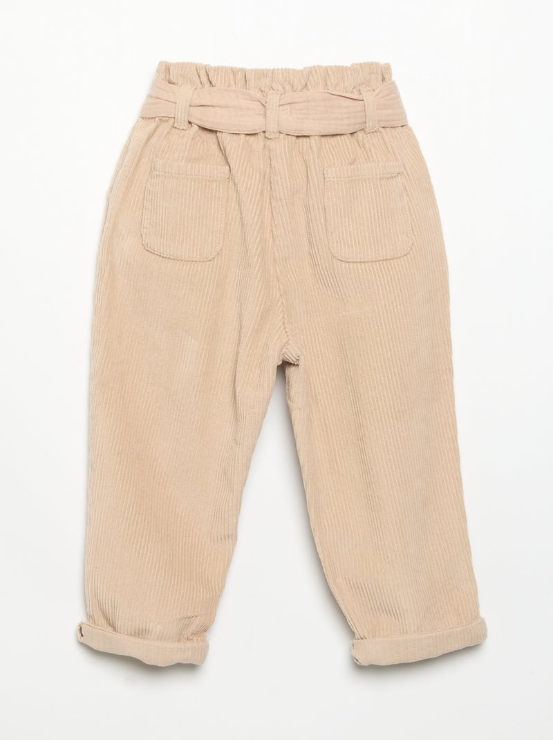 Broek van ribfluweel met inbegrepen riem Biege - Kiabi