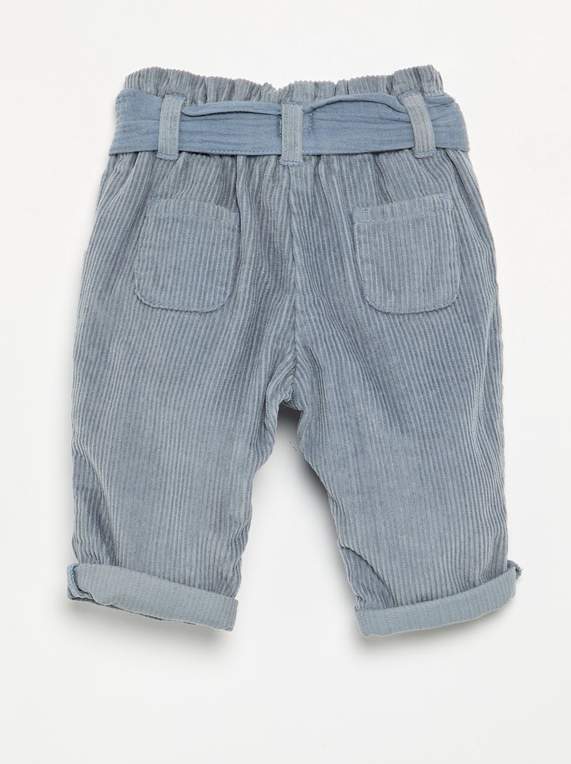 Broek van ribfluweel met inbegrepen riem Blauw - Kiabi