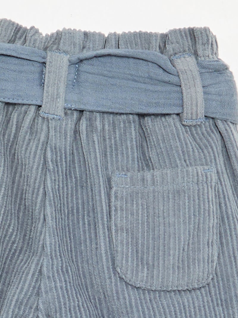 Broek van ribfluweel met inbegrepen riem Blauw - Kiabi