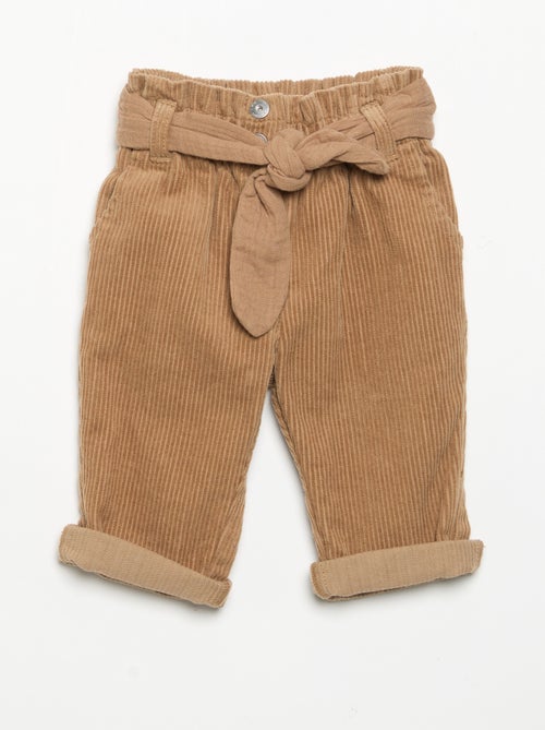 Broek van ribfluweel met inbegrepen riem - Kiabi