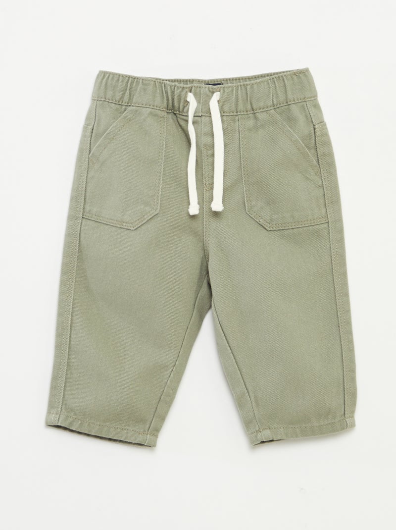 Broek van spijkerstof met elastische tailleband GROEN - Kiabi