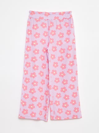 Broek van tricot met wafeltextuur en motiefje