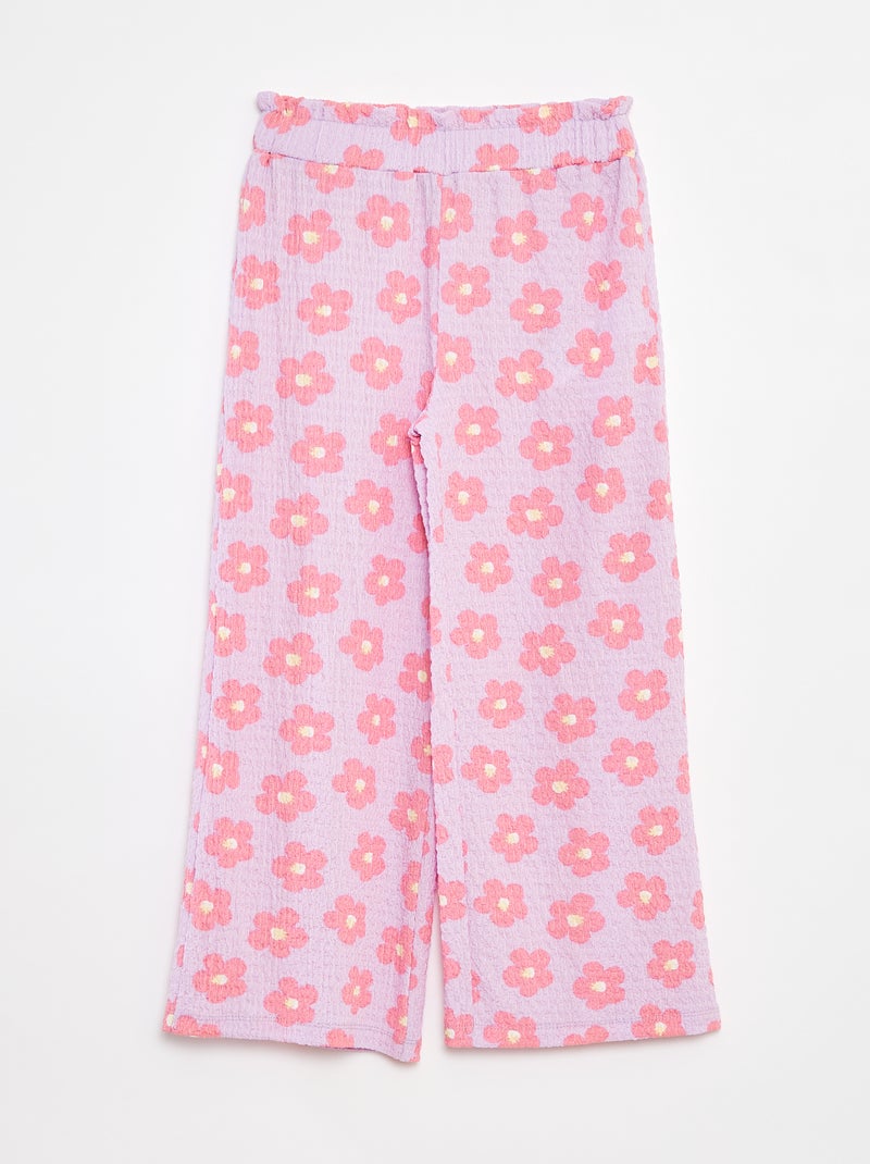 Broek van tricot met wafeltextuur en motiefje Paars - Kiabi