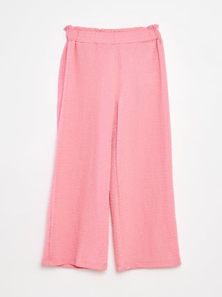 Broek van tricot met wafeltextuur en motiefje