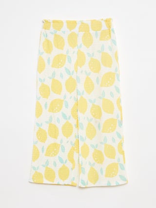 Broek van tricot met wafeltextuur en motiefje