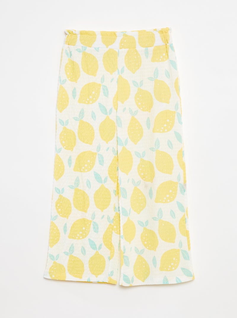 Broek van tricot met wafeltextuur en motiefje Wit - Kiabi