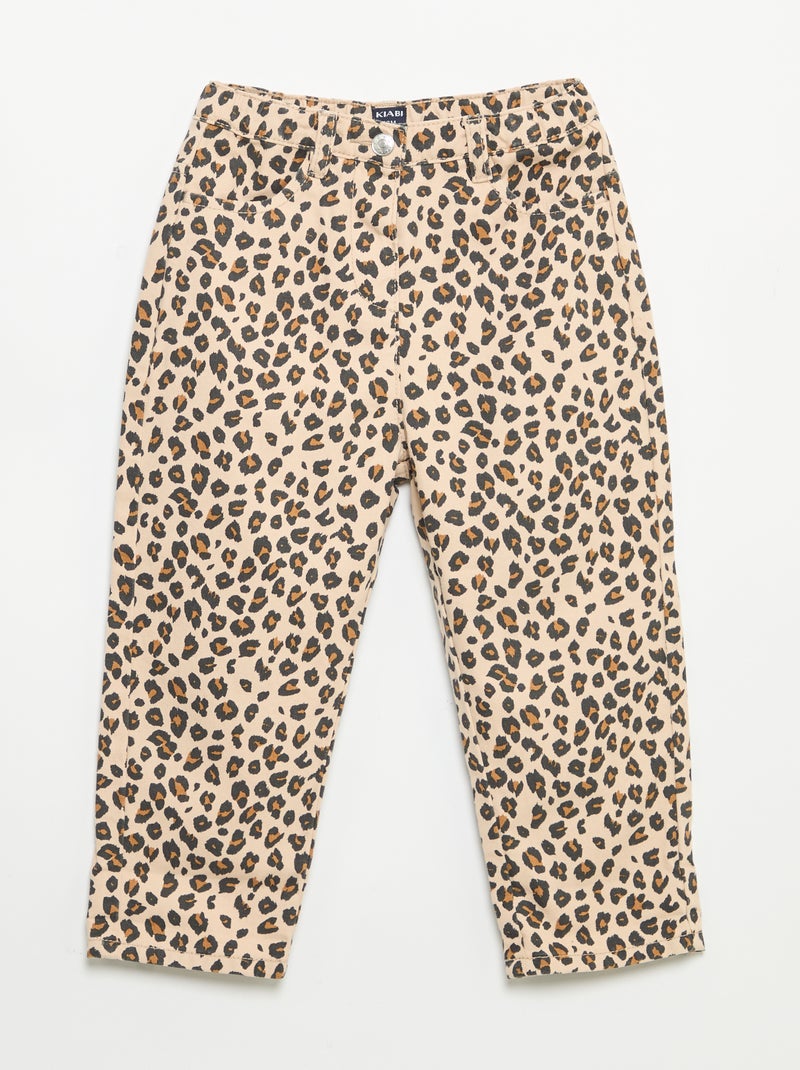 Broek van twill met luipaardprint Biege - Kiabi