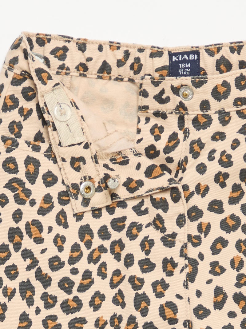 Broek van twill met luipaardprint Biege - Kiabi