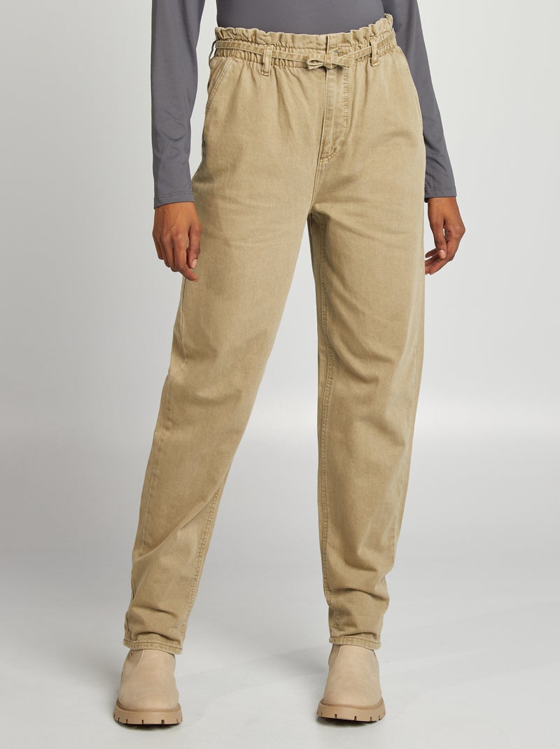 Broek van twill met smalle strikceintuur GROEN - Kiabi