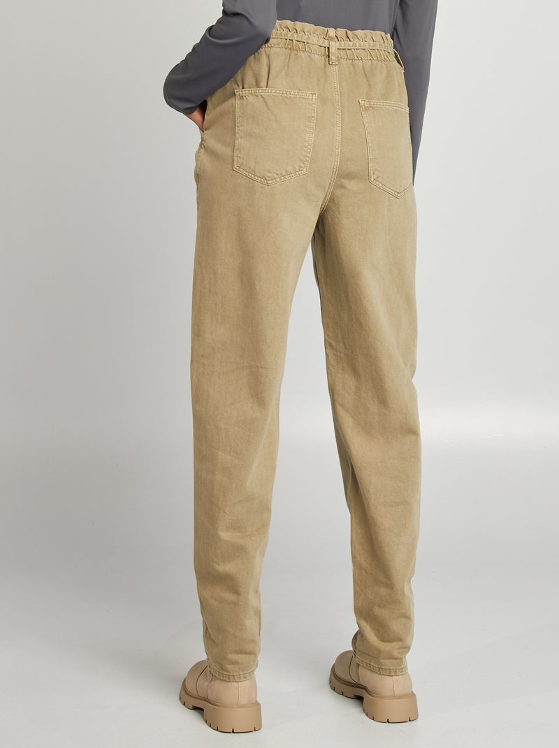 Broek van twill met smalle strikceintuur GROEN - Kiabi