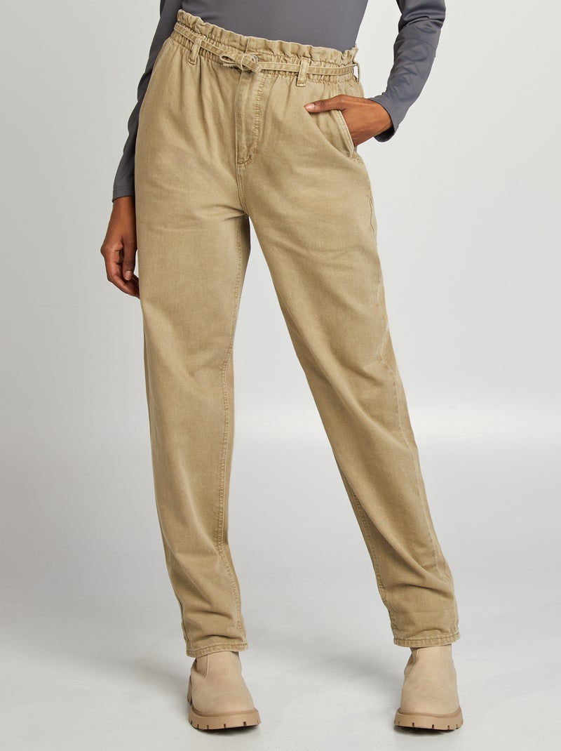 Broek van twill met smalle strikceintuur GROEN - Kiabi