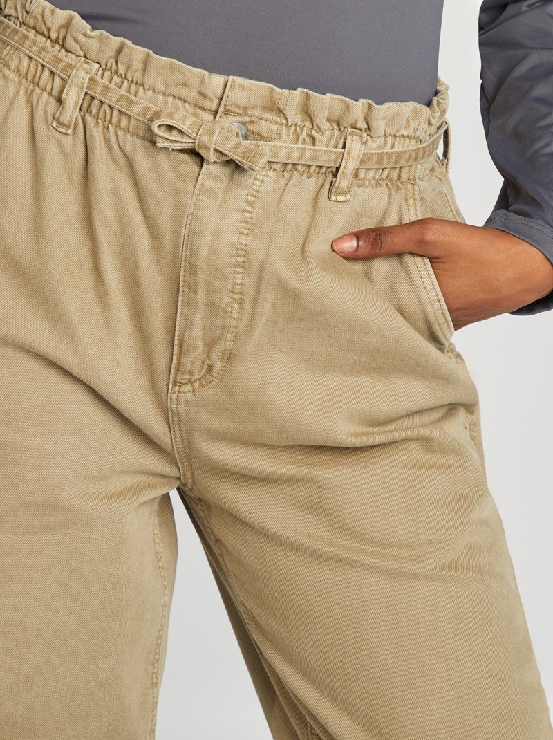 Broek van twill met smalle strikceintuur GROEN - Kiabi