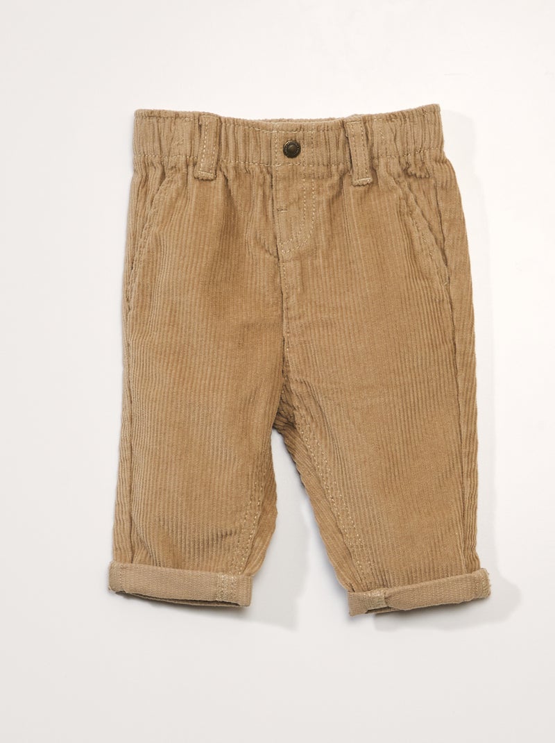 Broek van velours met paperbagtaille BIEGE - Kiabi
