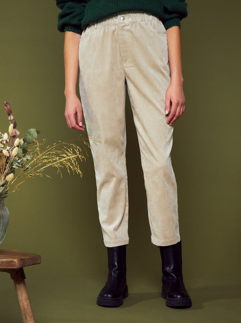 Broek van velours met paperbagtaille BIEGE - Kiabi