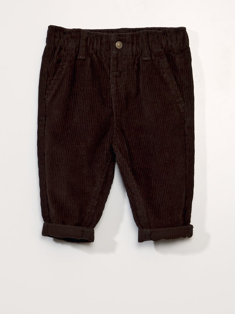 Broek van velours met paperbagtaille BRUIN - Kiabi
