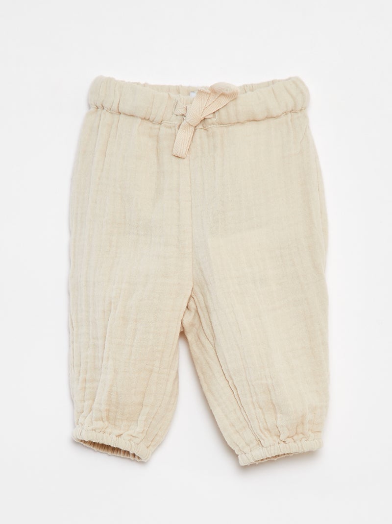 Broek van zachte, luchtige katoen met verstelbare taille 'Name It' BIEGE - Kiabi