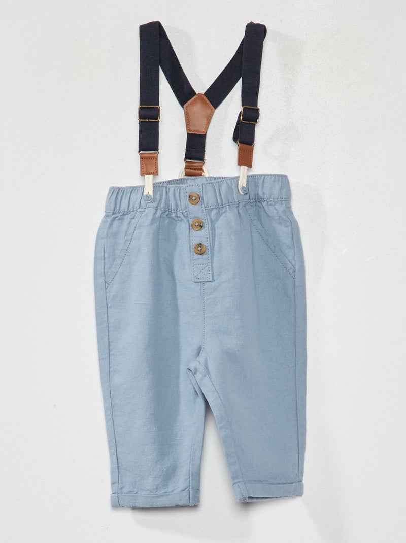 Broekje met afneembare bretels denim blauw - Kiabi