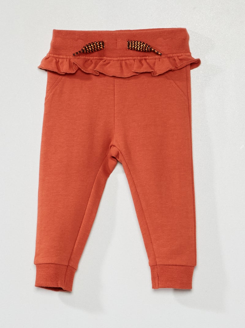 Broekje van joggingstof met ruche ORANJE - Kiabi