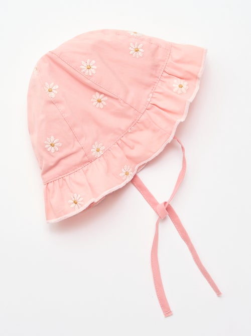 Bucket hat met ruches en geborduurde bloemen - Kiabi