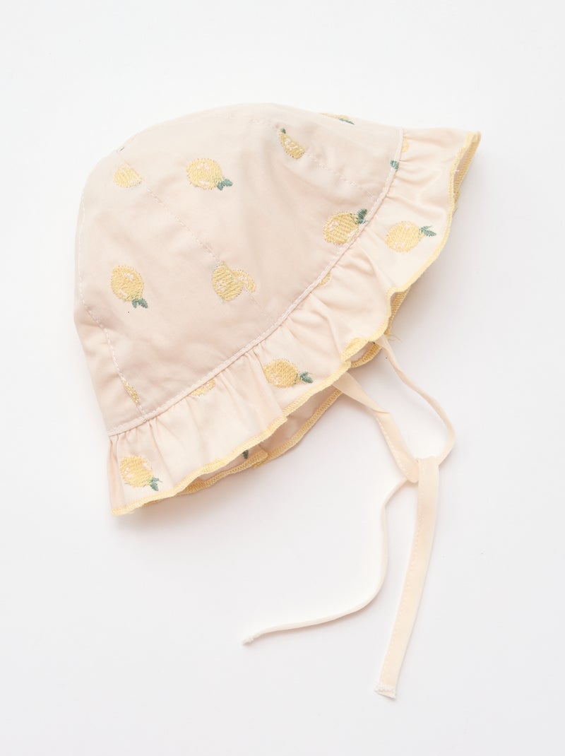 Bucket hat met ruches en geborduurde citroenen Geel - Kiabi