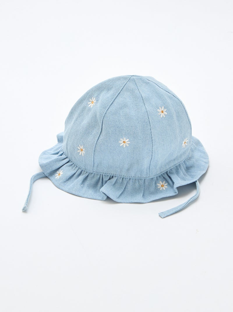 Bucket hat van geborduurd jeans met bloemen Blauw - Kiabi
