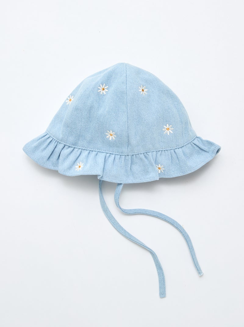 Bucket hat van geborduurd jeans met bloemen Blauw - Kiabi
