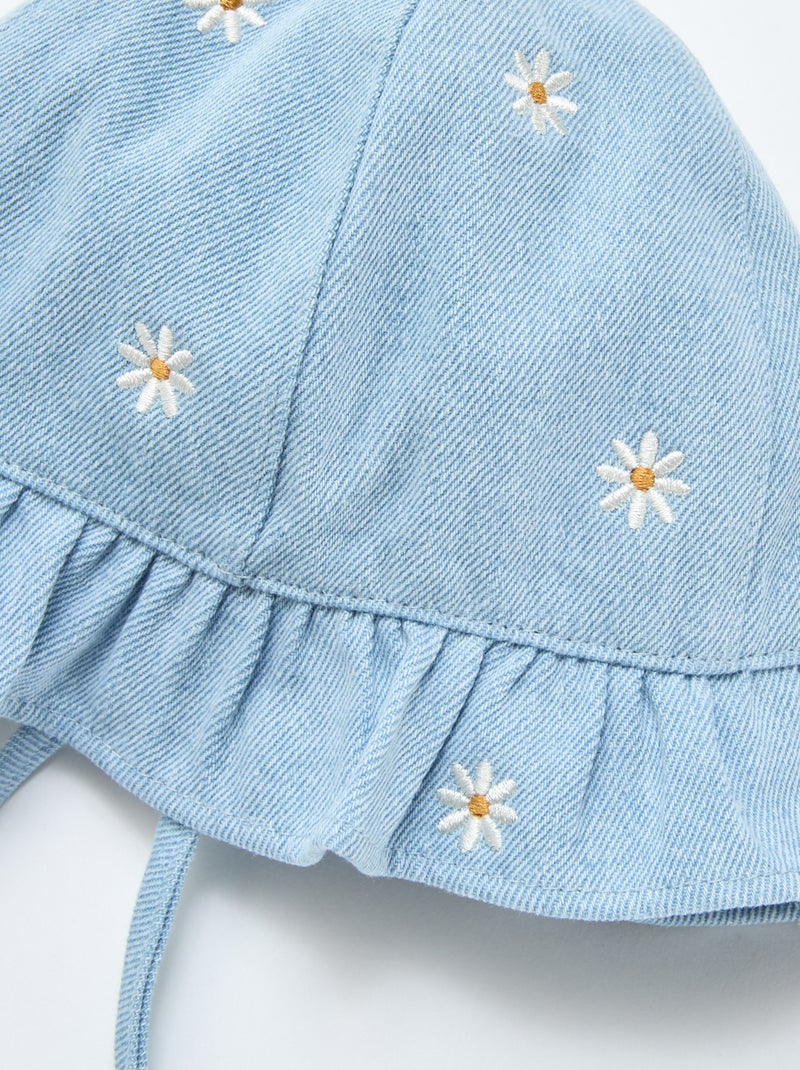 Bucket hat van geborduurd jeans met bloemen Blauw - Kiabi