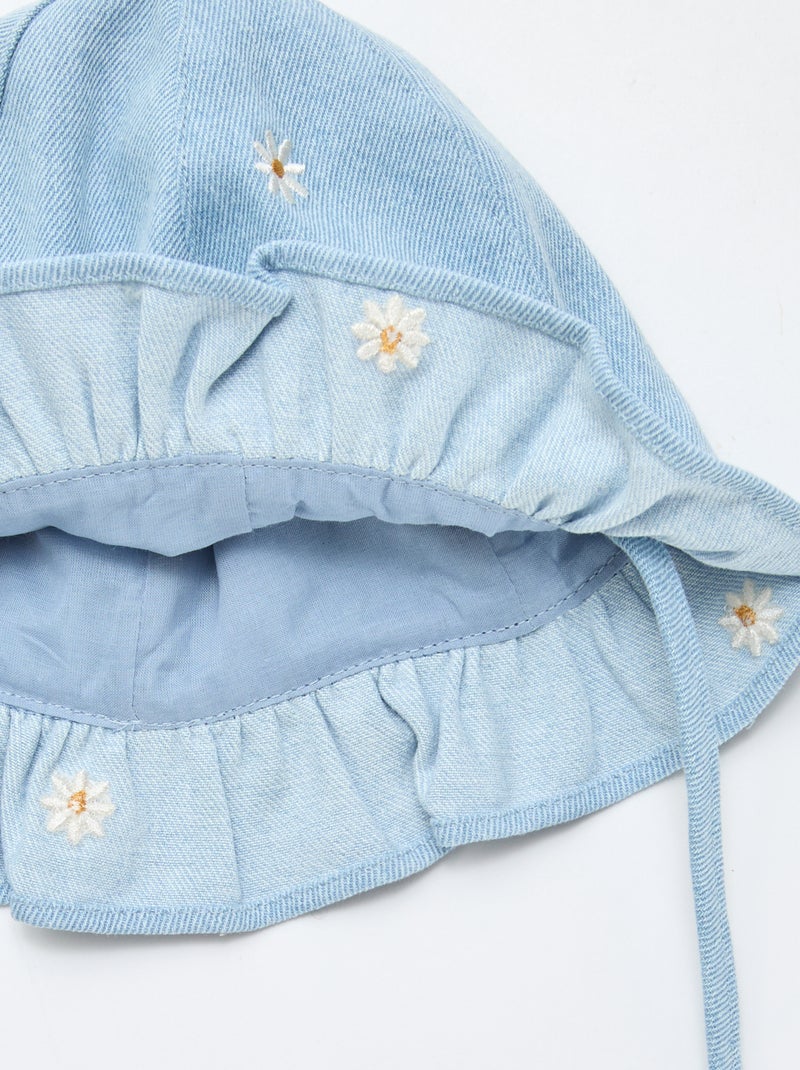 Bucket hat van geborduurd jeans met bloemen Blauw - Kiabi