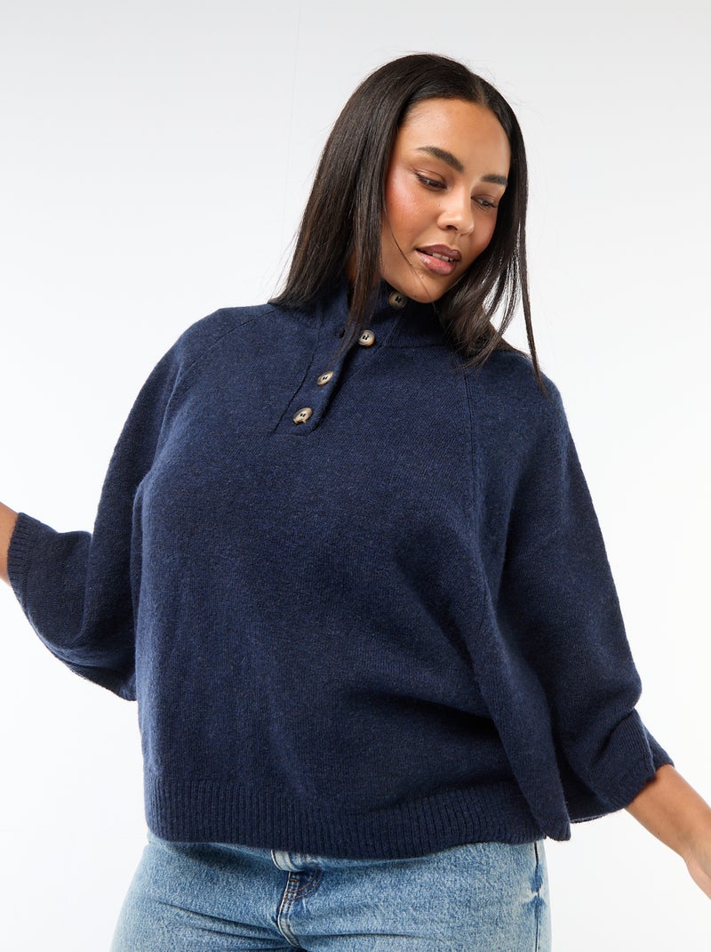 Capevest van grof gebreide tricot Blauw - Kiabi
