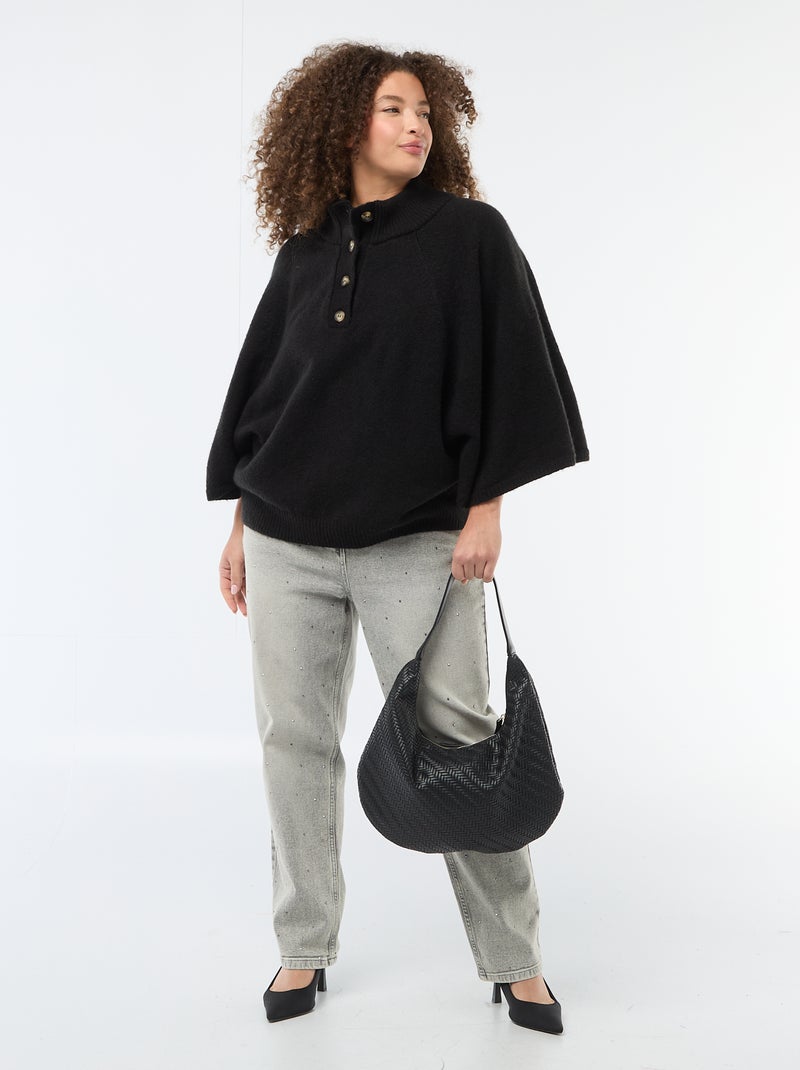 Capevest van grof gebreide tricot Zwart - Kiabi