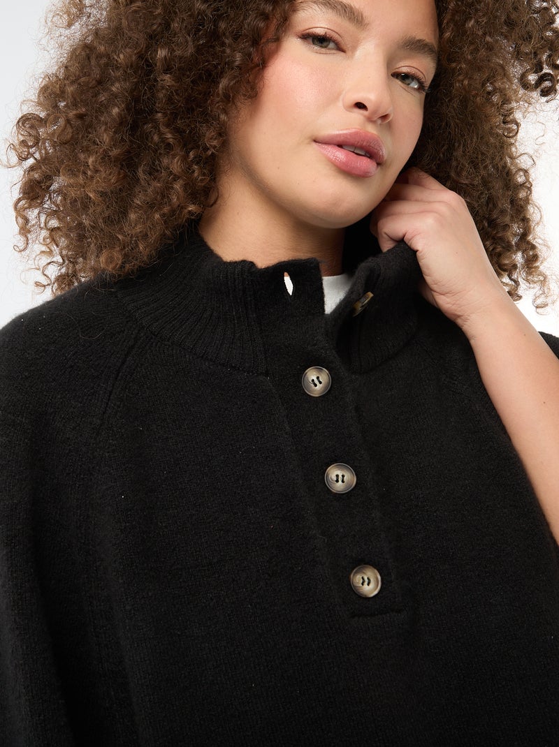 Capevest van grof gebreide tricot Zwart - Kiabi
