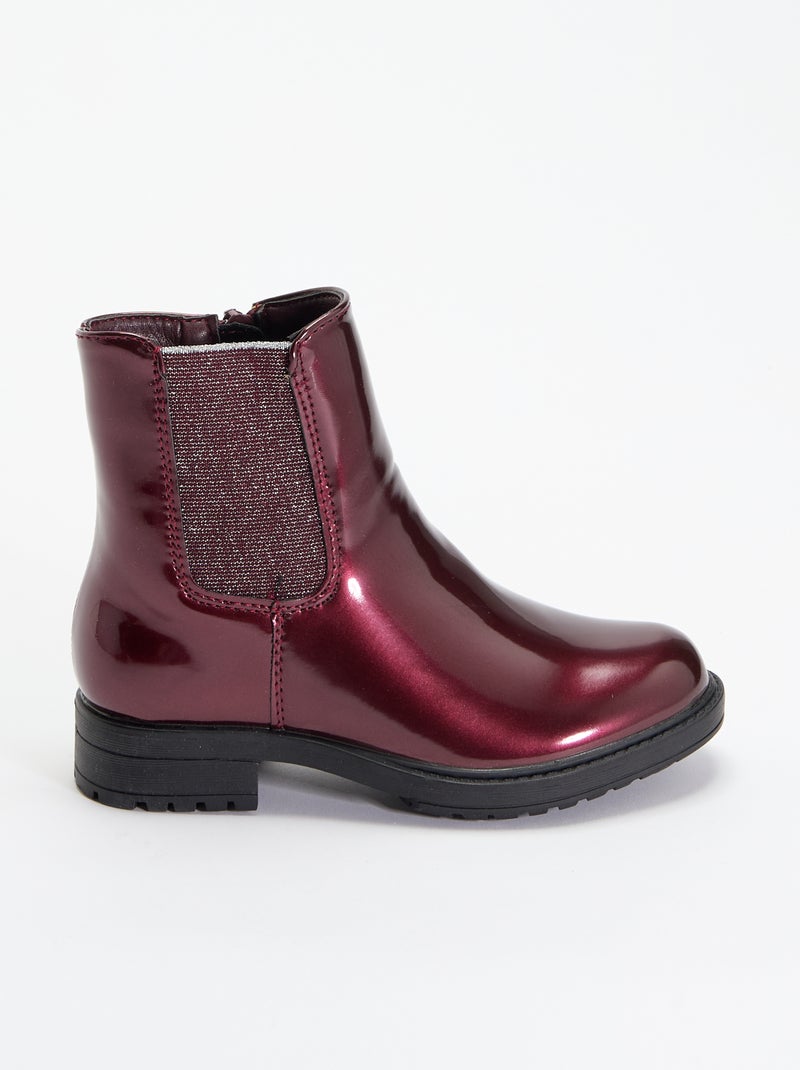 Chelsea boots van imitatieleer met glinsterende inzetten Rood - Kiabi