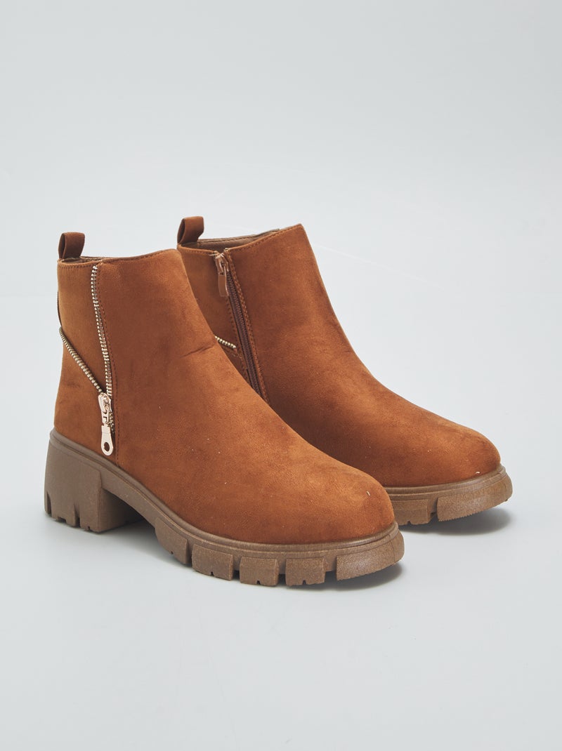 Chelsea boots van suèdine met ritsje BRUIN - Kiabi