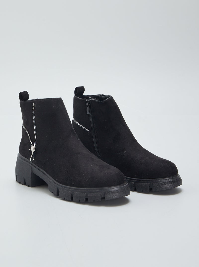 Chelsea boots van suèdine met ritsje ZWART - Kiabi