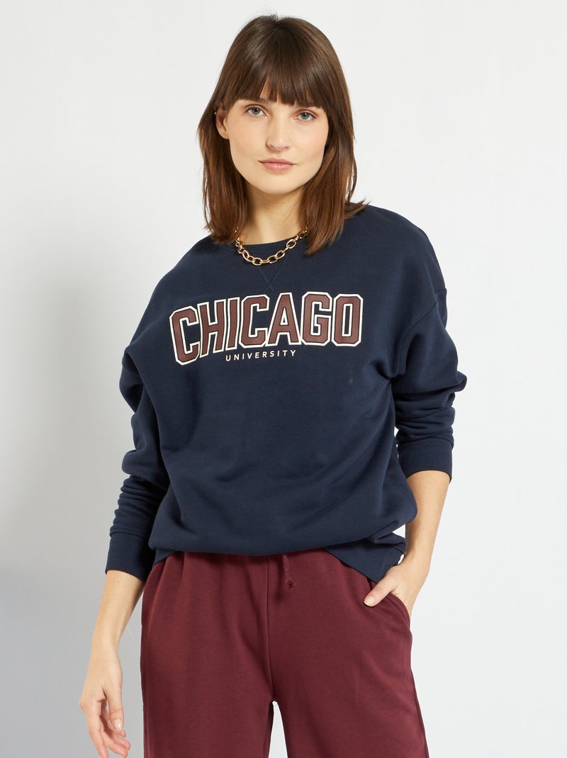 Chicago-sweater van joggingstof BLAUW - Kiabi