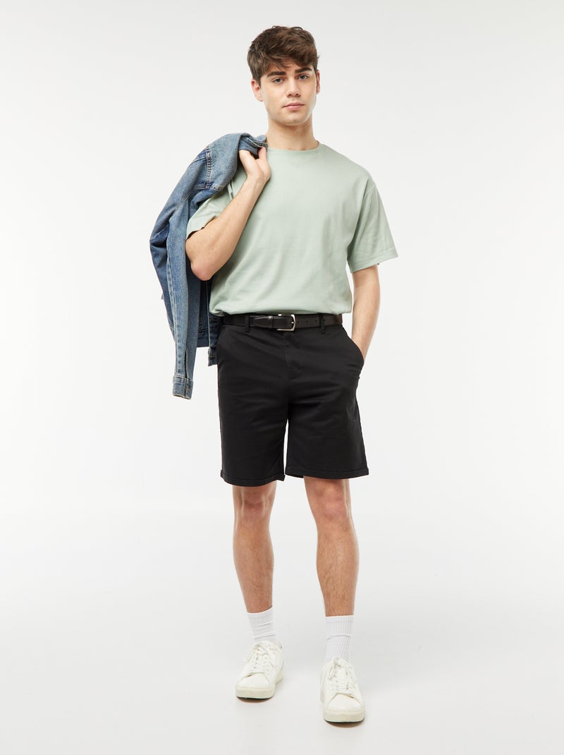 Chino bermuda met omslag zwart - Kiabi
