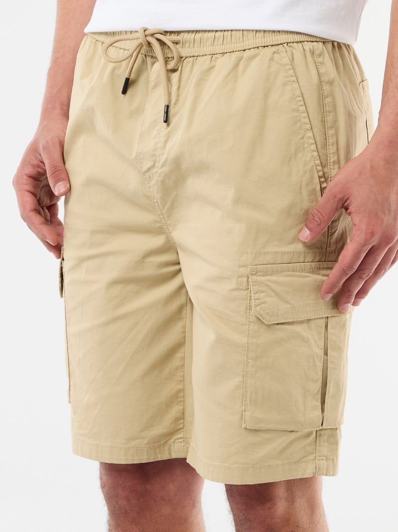 Chino bermuda van popeline met klepzakken Biege - Kiabi