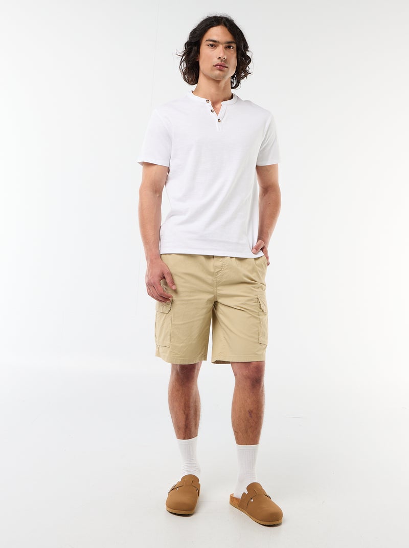 Chino bermuda van popeline met klepzakken Biege - Kiabi