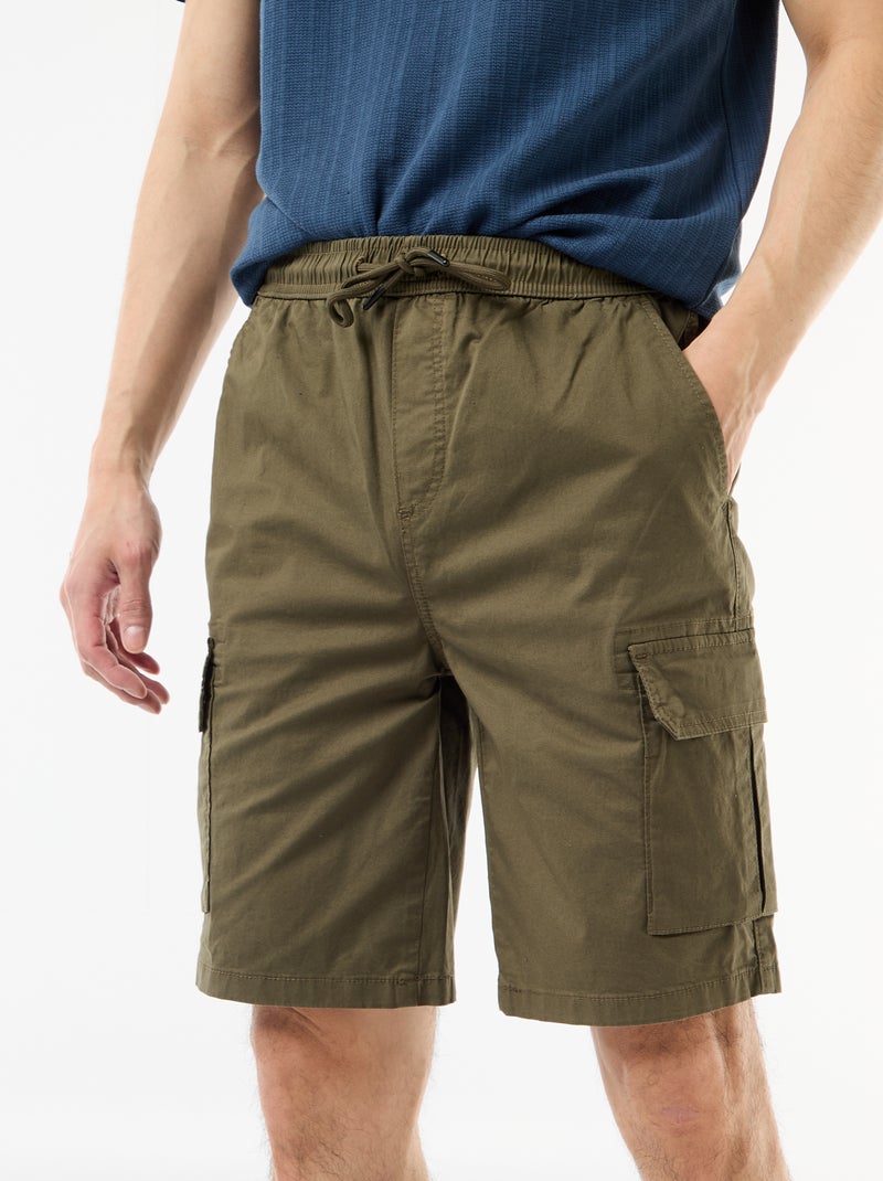 Chino bermuda van popeline met klepzakken Kaki - Kiabi