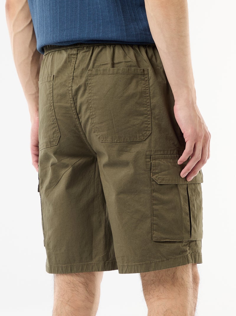 Chino bermuda van popeline met klepzakken Kaki - Kiabi